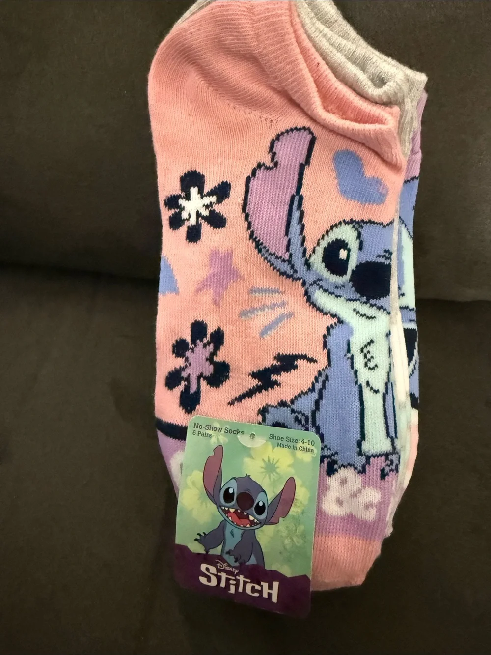 Disney Pink & Lavender Stitch No-Show Socks